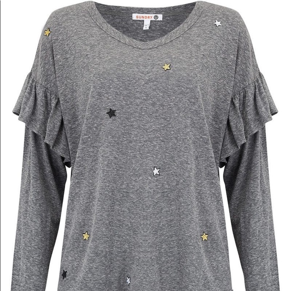 2 for $10/SUNDRY Star Patches Ruffle Long Sleeve